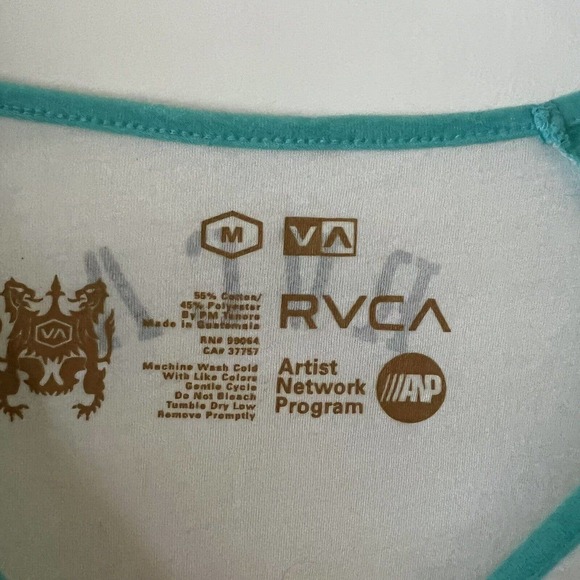 RVCA Women's Raglan 3/4 Sleeve Seafoam Green & Cream Logo T-Shirt - Size Medium - Picture 6 of 6